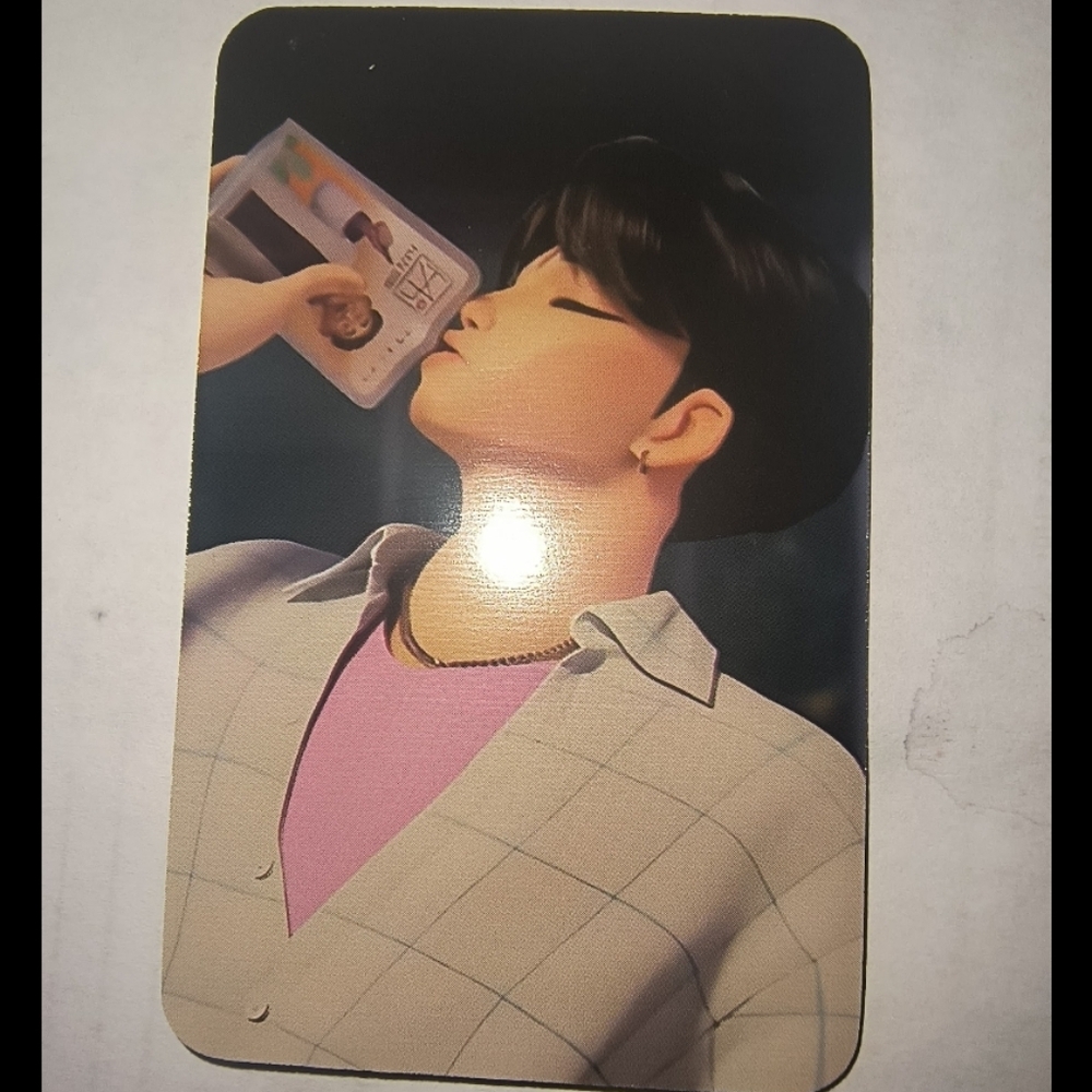 Illustrated K-pop Idol Photocard - Pink Tee, Cream Check Shirt Jinu Saja Boys De